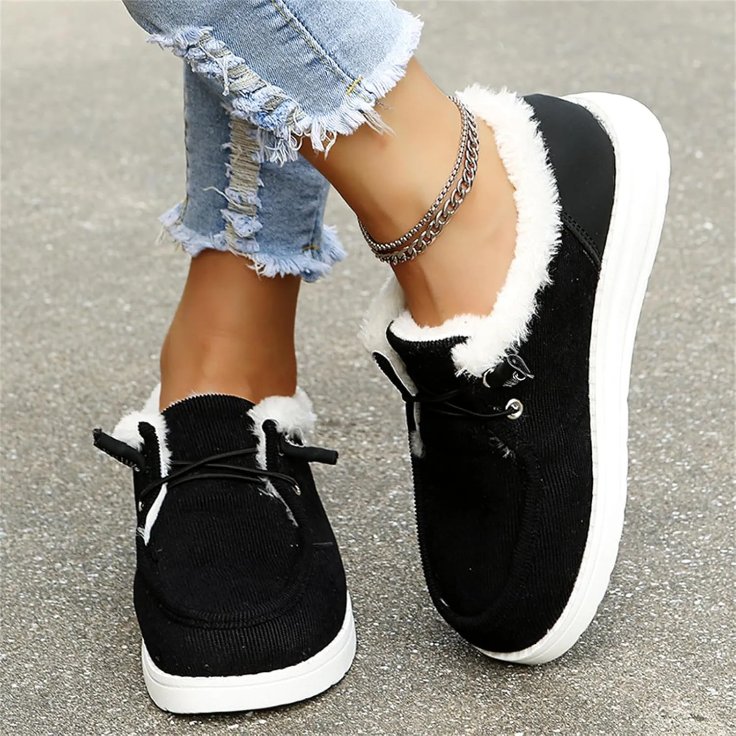 Lausiuoe Cute Winter Boots For Women Fashion Warm Snow Fuzzy Ankle Booties Silp On Comfortable Casual Fur Lined Loafers Shoes