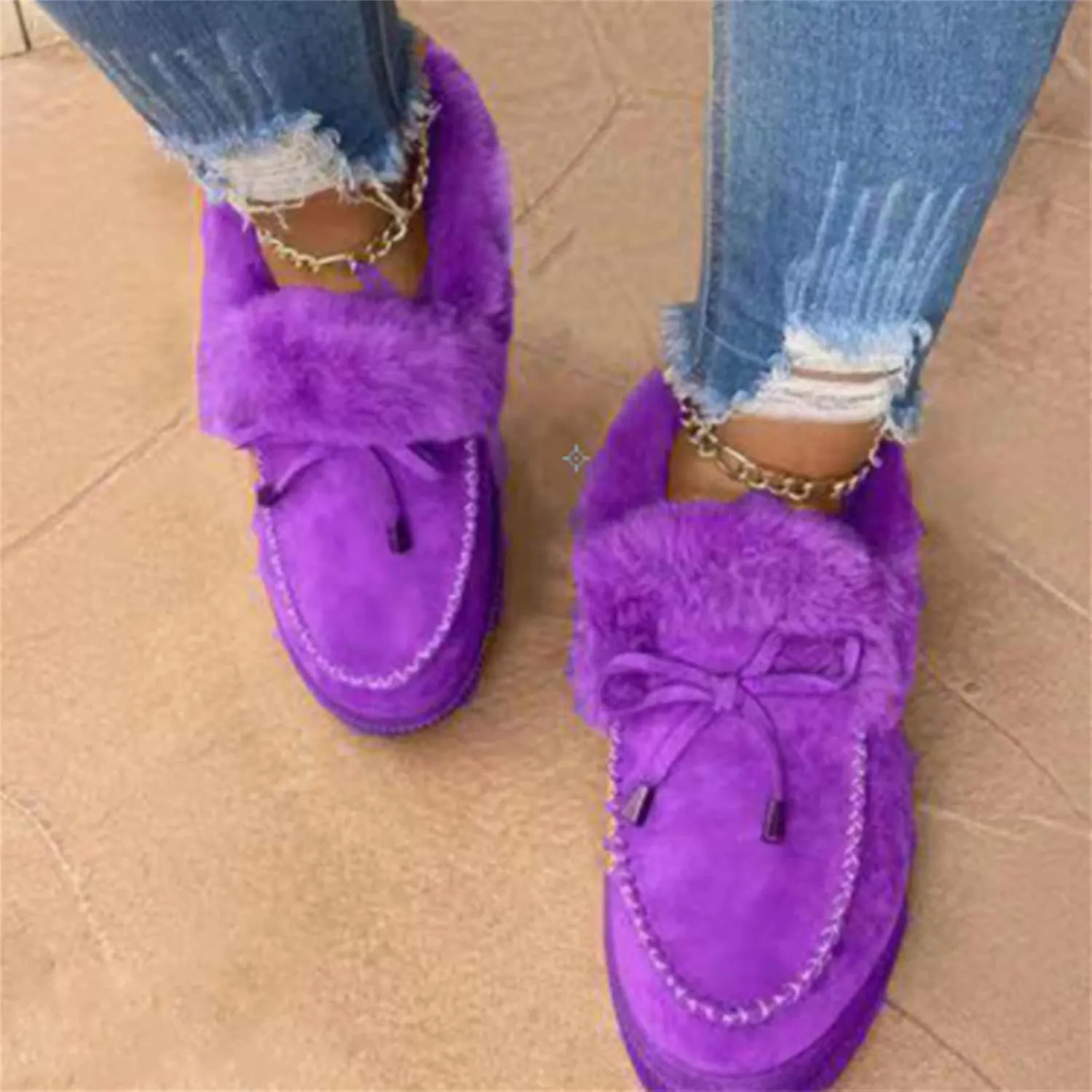 Lausiuoe Winter Fashion Boots For Women 2024 Snow Boots Warm Casual Trendy Comfortable Slip On Outdoor Fur Lined Fuzzy Shoes