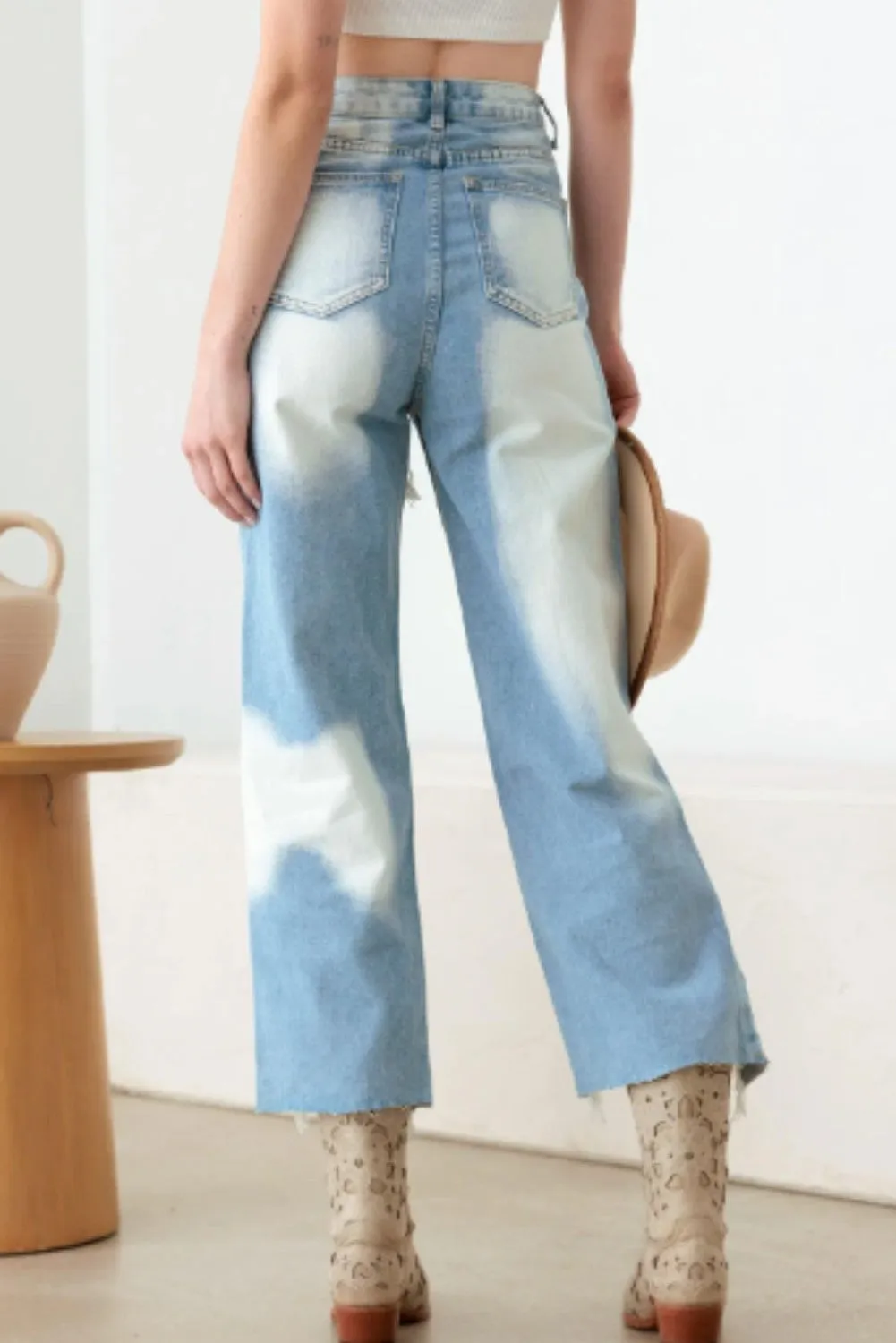 Light Blue Distressed Stylish Cut Jeans