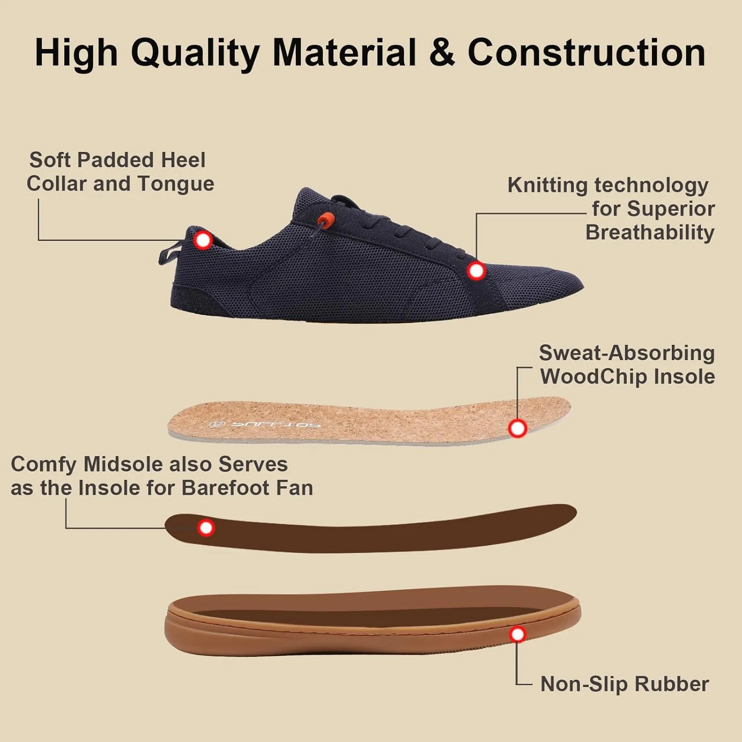Men's Barefoot Wide Toe Box Shoes - Minimalist Barefoot Shoes with Zero Drop Sole Extra Wide Slip on Walking Shoes for Men