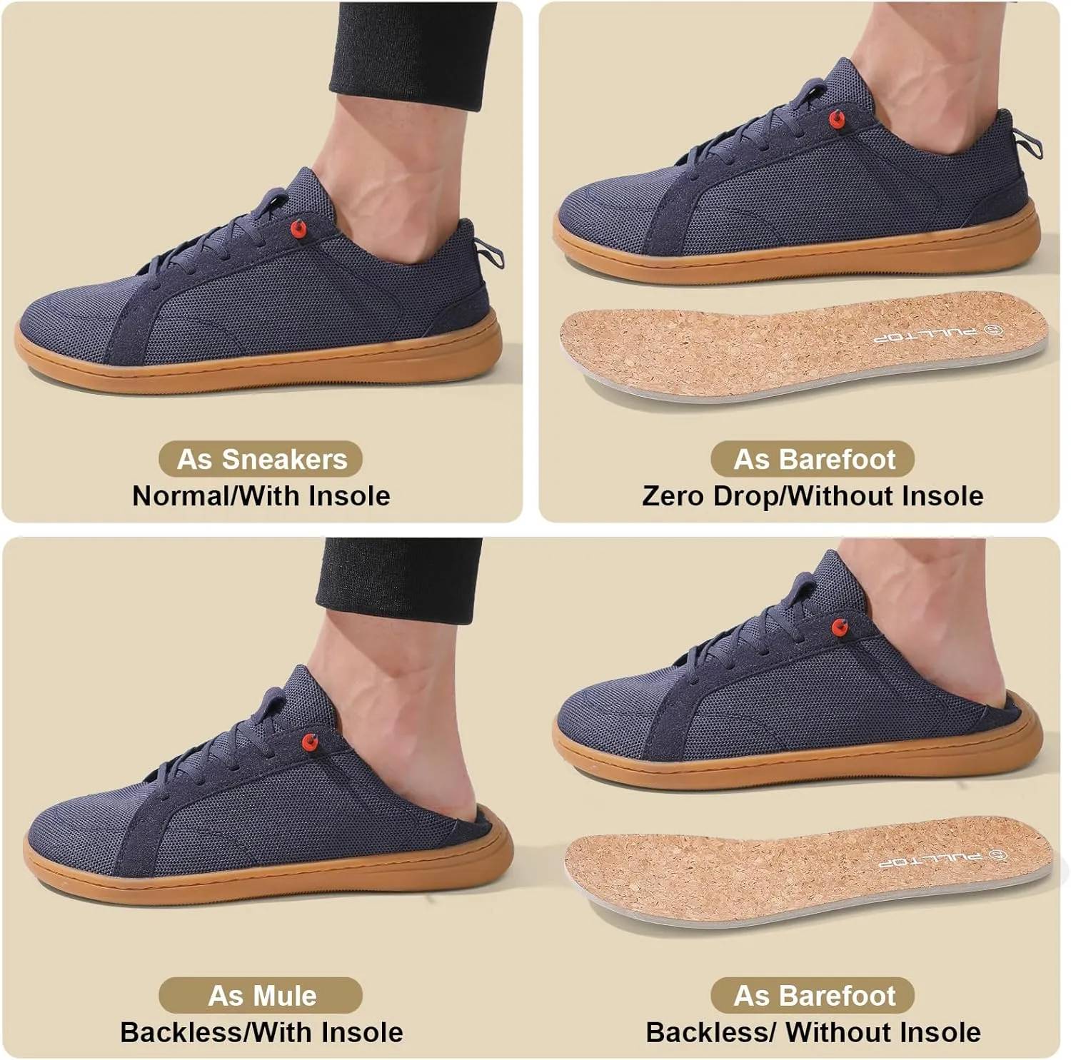 Men's Barefoot Wide Toe Box Shoes - Minimalist Barefoot Shoes with Zero Drop Sole Extra Wide Slip on Walking Shoes for Men