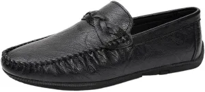 Men's Vegan Leather Loafers - Round Toe, Solid Color, Flexible Flat Heel, Comfortable Slip-Ons for Casual Wear and Weddings