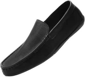 Men's Vegan Leather Loafers - Solid Color Round Toe Flat Heel Anti-Slip Flexible Slip-Ons for Fashion and Casual Wear