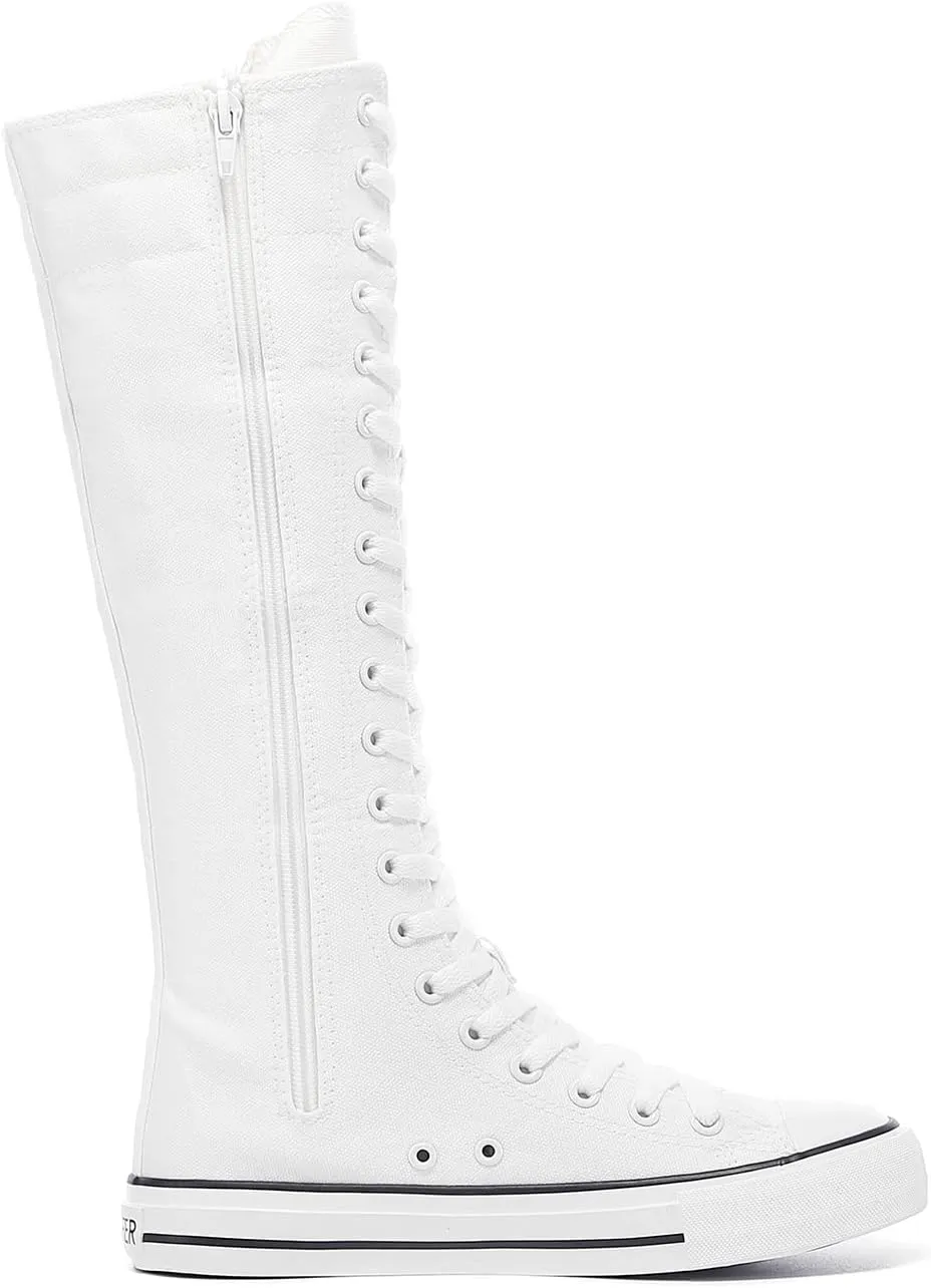 Momuk Women's Knee High Lace Up Zip Fashion Dancing Canvas Boots