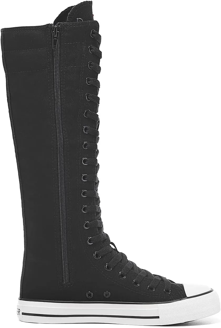 Momuk Women's Knee High Lace Up Zip Fashion Dancing Canvas Boots