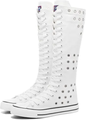 Momuk Women's Knee High Lace Up Zip Fashion Dancing Canvas Boots