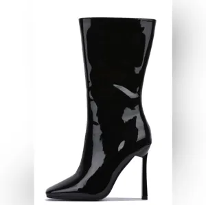 No Mercy Black Patent Leather Mid Calf Ankle Boots