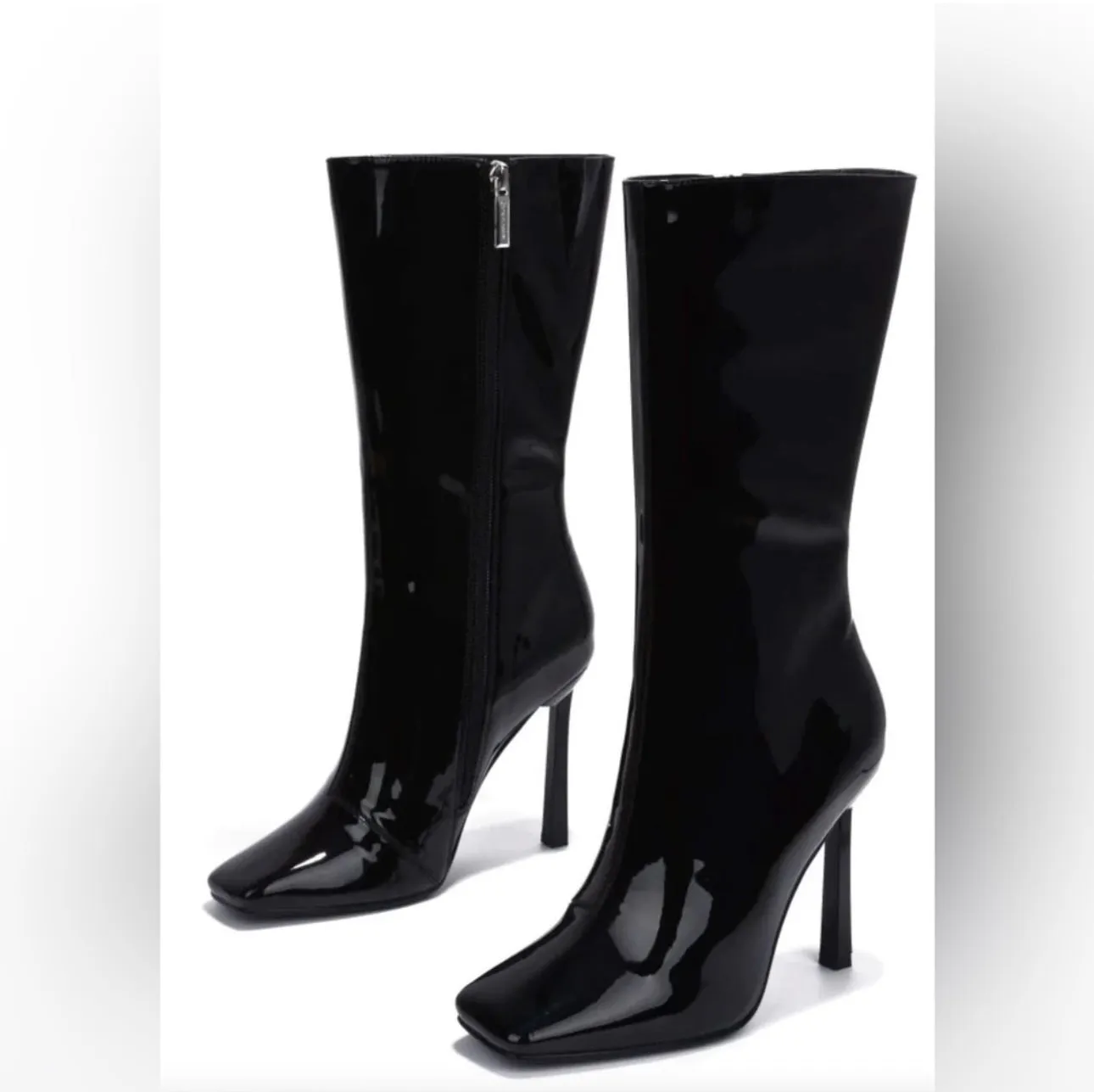 No Mercy Black Patent Leather Mid Calf Ankle Boots