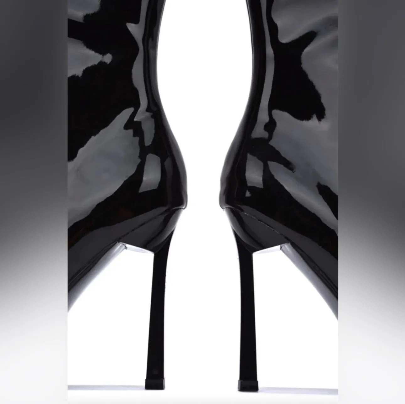 No Mercy Black Patent Leather Mid Calf Ankle Boots