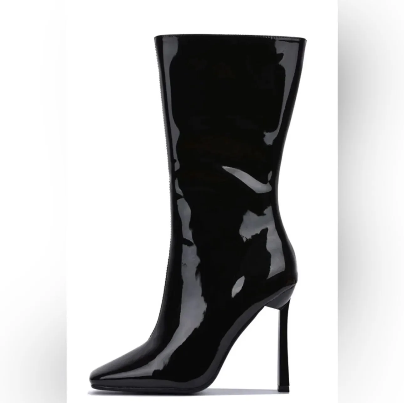 No Mercy Black Patent Leather Mid Calf Ankle Boots