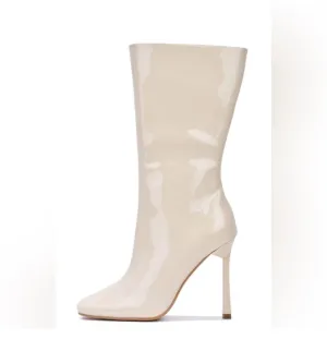 No Mercy Off White Patent Leather Mid Ankle Boots