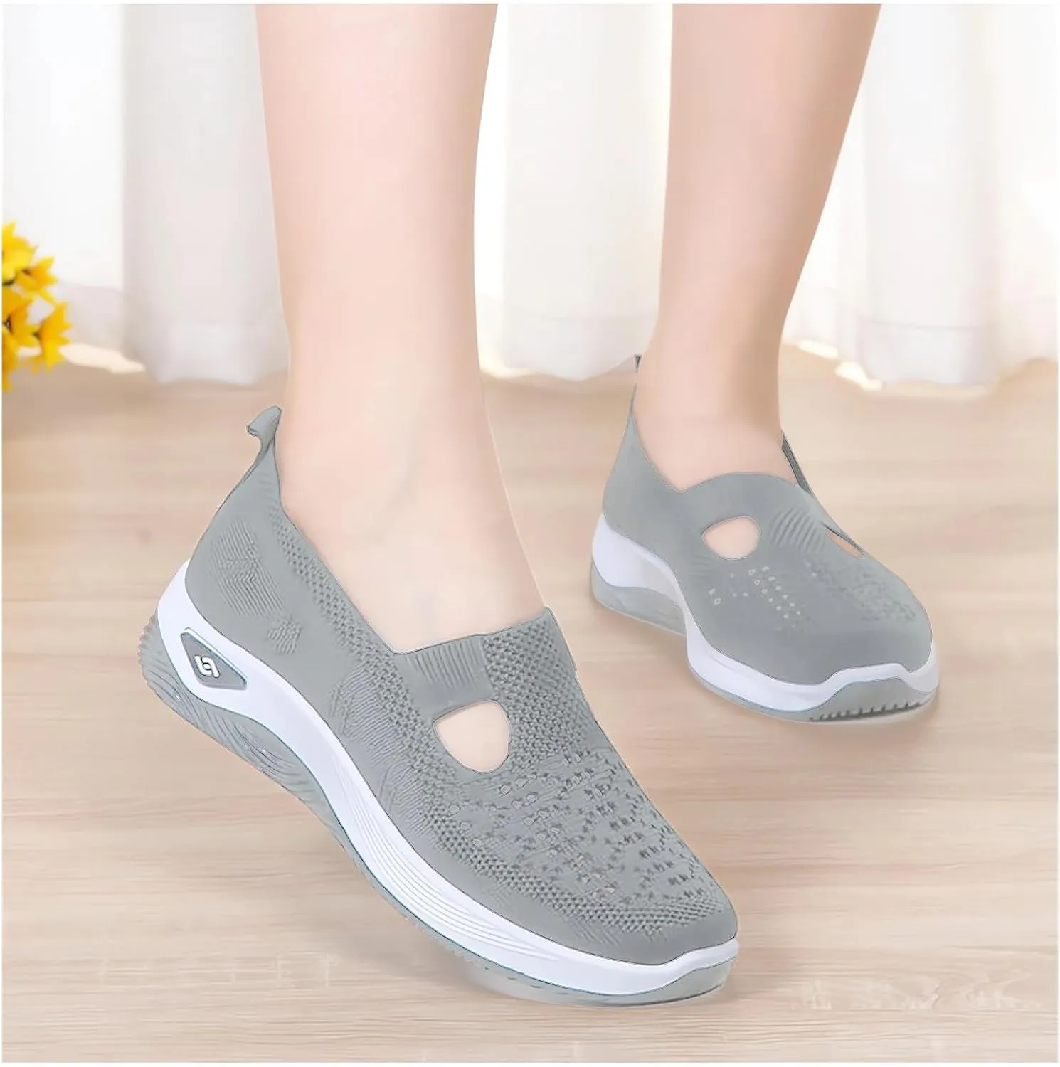 Ortho Stretch Cushion Sneakers for Women Woven Orthopedic Breathable Soft Shoes Slip On Arch Support Walking Shoes Mesh Slip On Sneakers Unisex Non-Slip Healthy Pro Barefoot Shoe