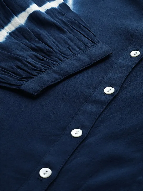 Rayon Blue Frill Neck Shirt