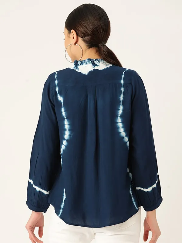 Rayon Blue Frill Neck Shirt