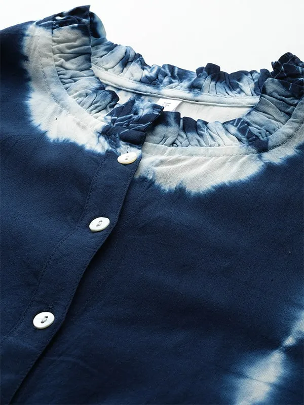 Rayon Blue Frill Neck Shirt