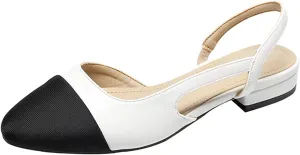 Slingback Flats for Women Closed Round Toe Low heel Sandals Fashion Splicing Dress Shoes, Two Toned Flats Wedding Shoes Womens Casual Low Heel Pumps All Day Comfort