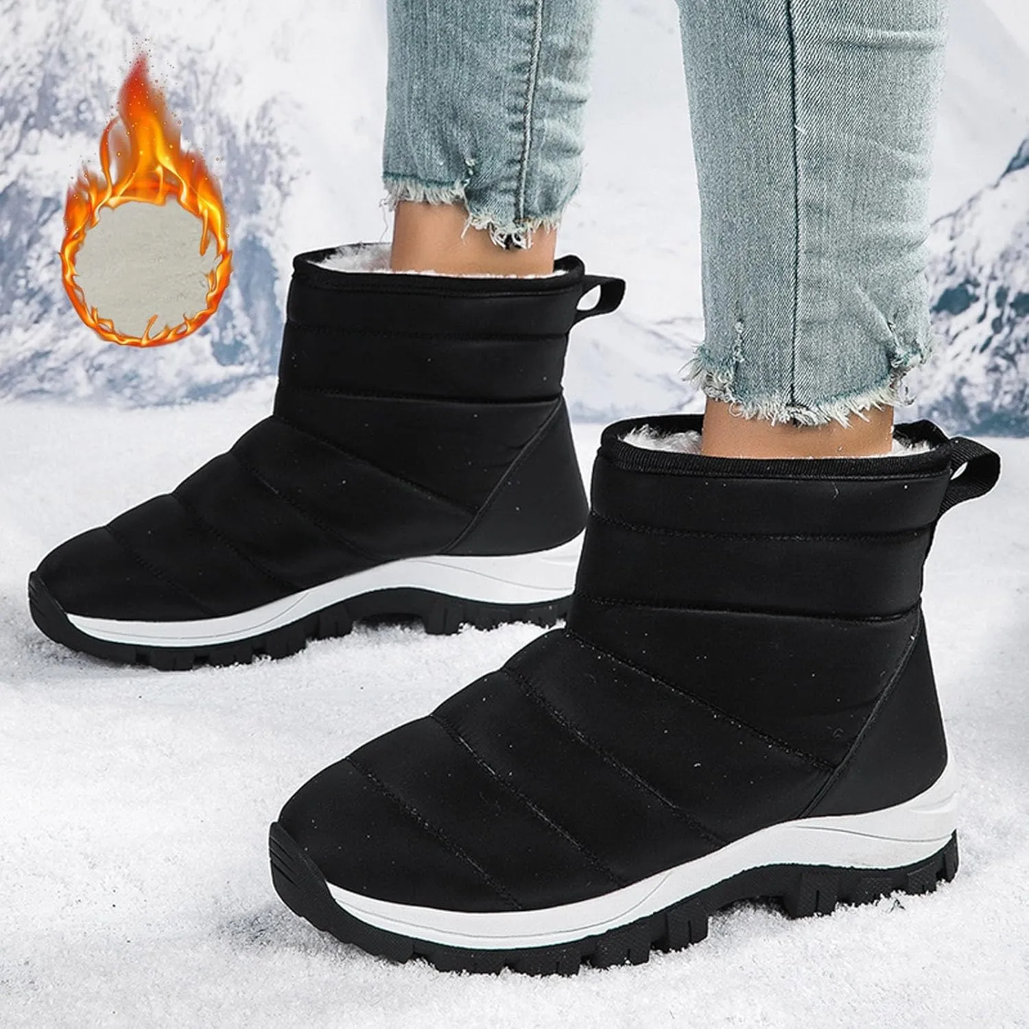 Snow Boots for Women Waterproof Winter Boots Non Slip Fuzzy Fur Booties Casual Slip on Ankle Boots Outdoor Sneakers Winter Shoes