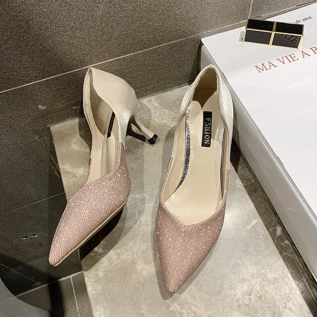Spring Autumn Fashion Sweet Pointed Toe Wedding Party Stiletto Heel Shiny Heels Women Pumps Sexy High Heels Shoes 2020 U18-40