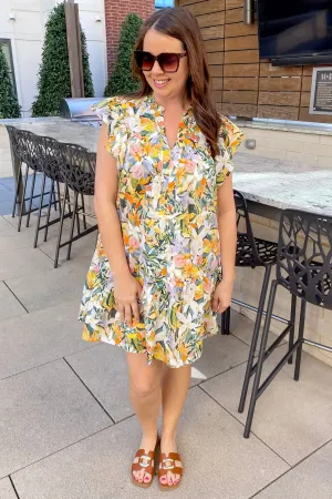 Vibrant Escape Ruffle Citrus Dress