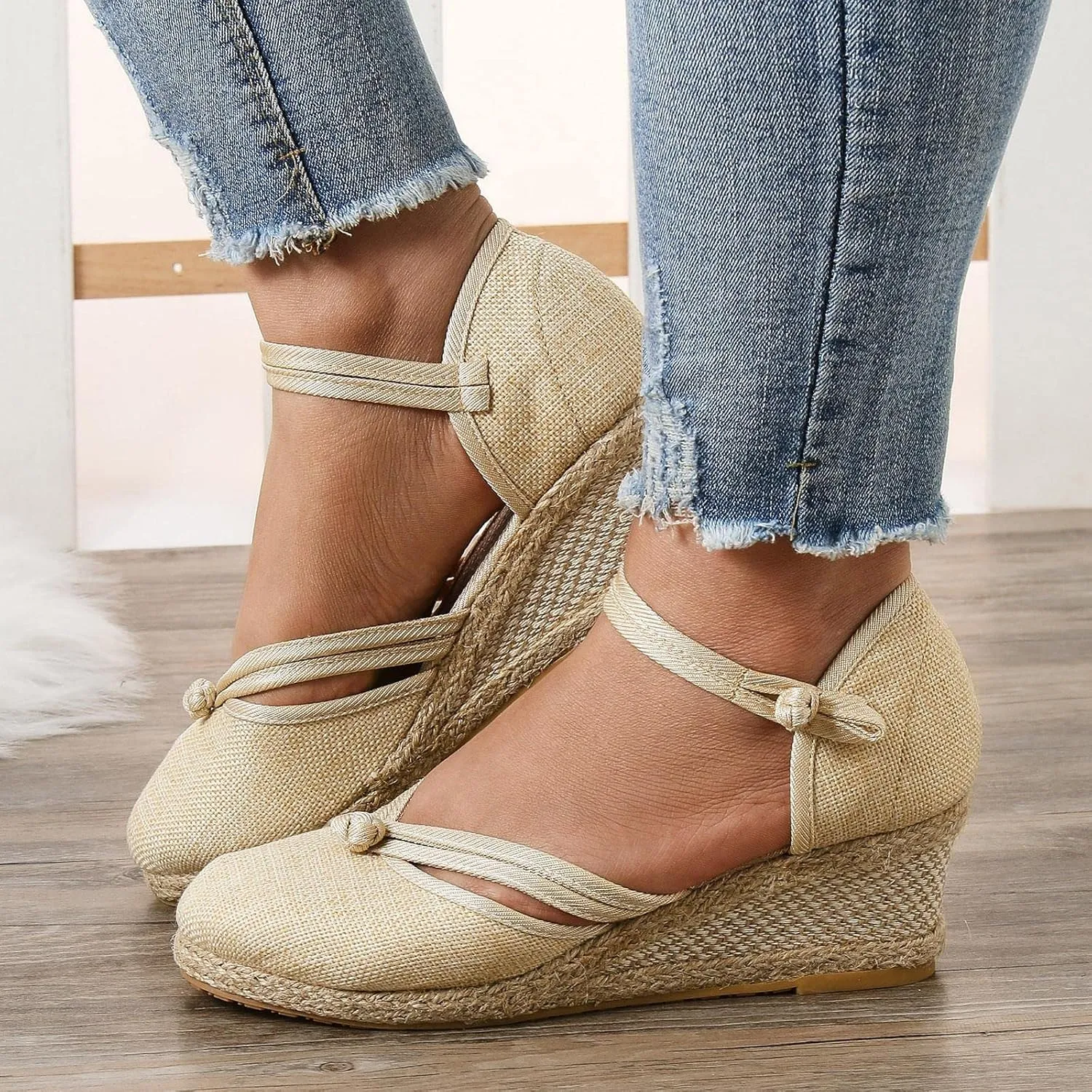 Wedge Sandal for Women Ankle Strap Flatform Arch Support Fish Mouth Toe Shoes Platform Espadrilles Comfort Waterproof