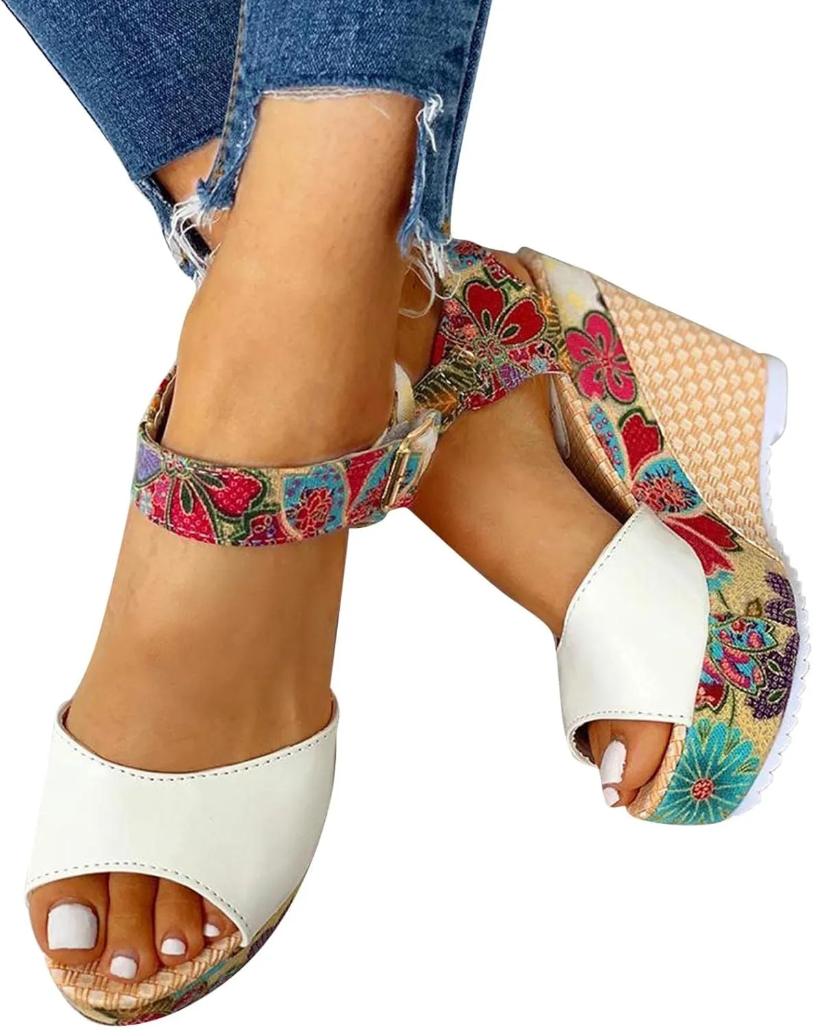 Wedge Sandal for Women Ankle Strap Flatform Arch Support Fish Mouth Toe Shoes Platform Espadrilles Wide Breathable Comfort