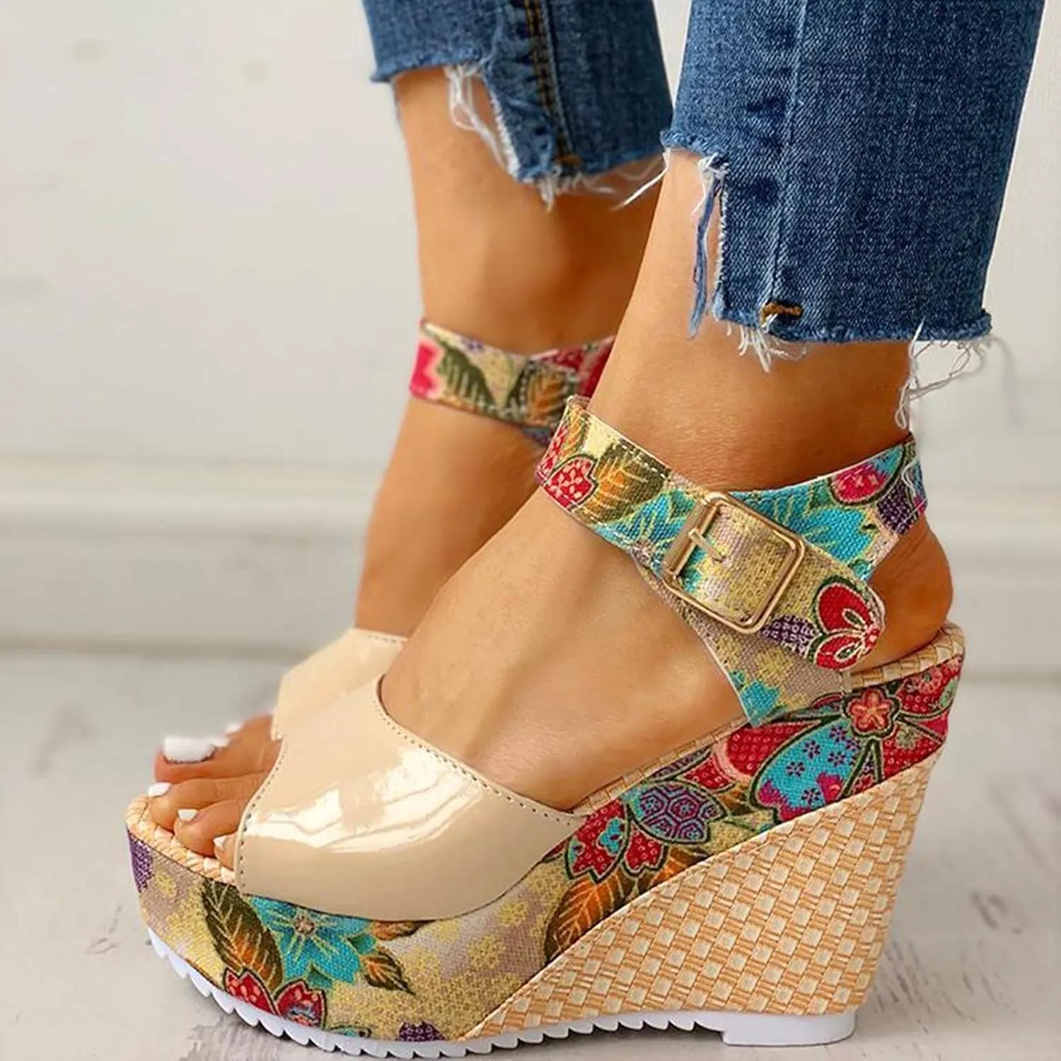 Wedge Sandal for Women Ankle Strap Flatform Arch Support Fish Mouth Toe Shoes Platform Espadrilles Wide Breathable Comfort