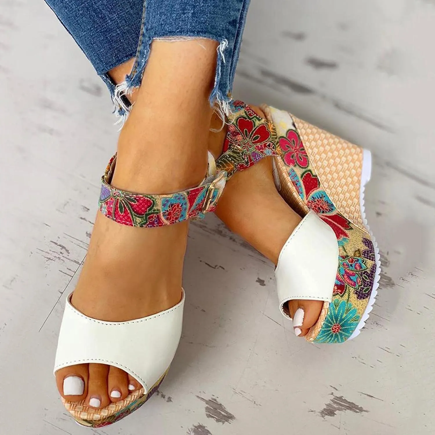 Wedge Sandal for Women Ankle Strap Flatform Arch Support Fish Mouth Toe Shoes Platform Espadrilles Wide Breathable Comfort