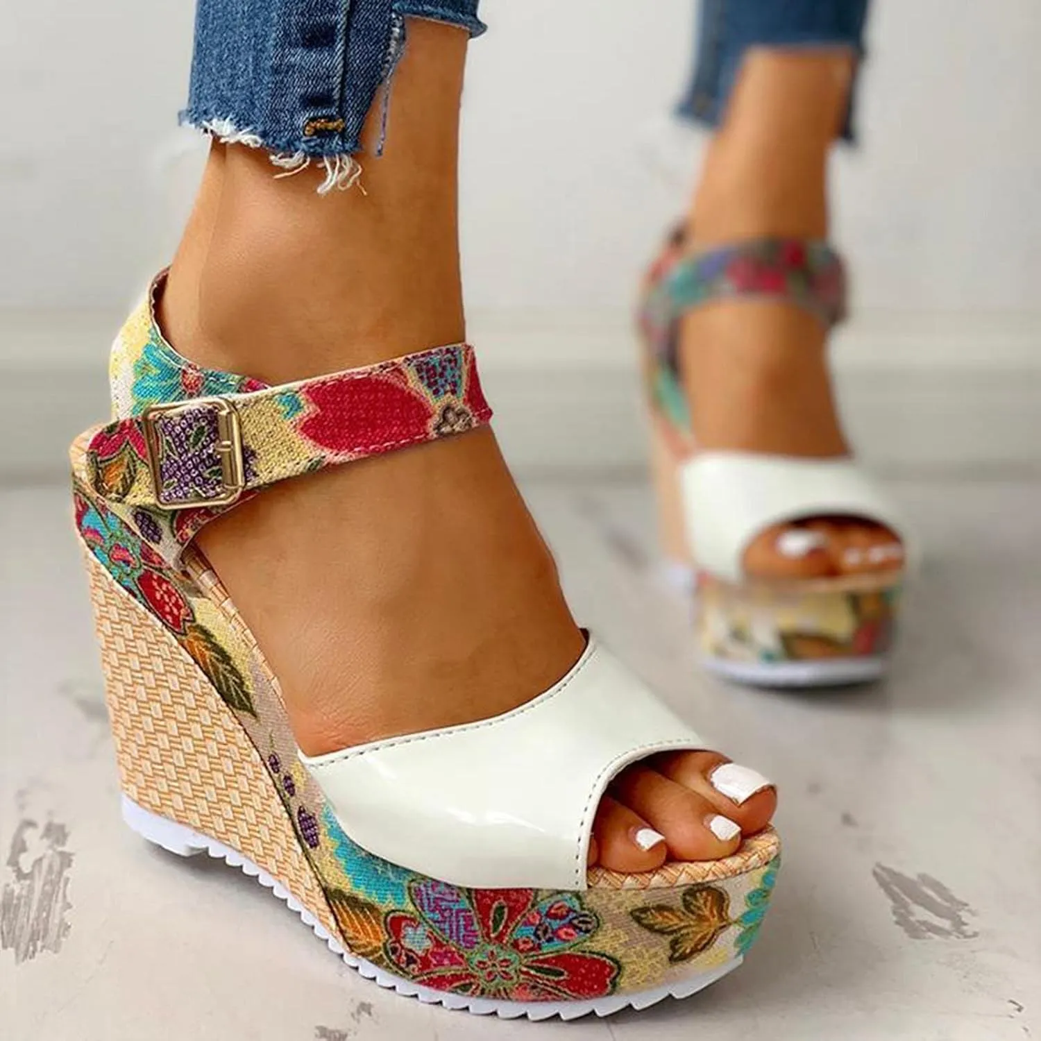 Wedge Sandal for Women Ankle Strap Flatform Arch Support Fish Mouth Toe Shoes Platform Espadrilles Wide Breathable Comfort