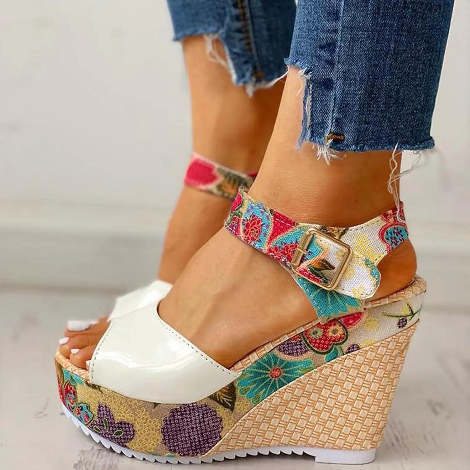 Wedge Sandal for Women Ankle Strap Flatform Arch Support Fish Mouth Toe Shoes Platform Espadrilles Wide Breathable Comfort