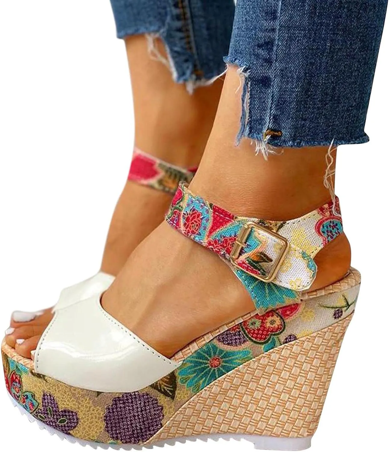 Wedge Sandal for Women Ankle Strap Flatform Arch Support Fish Mouth Toe Shoes Platform Espadrilles Wide Breathable Comfort