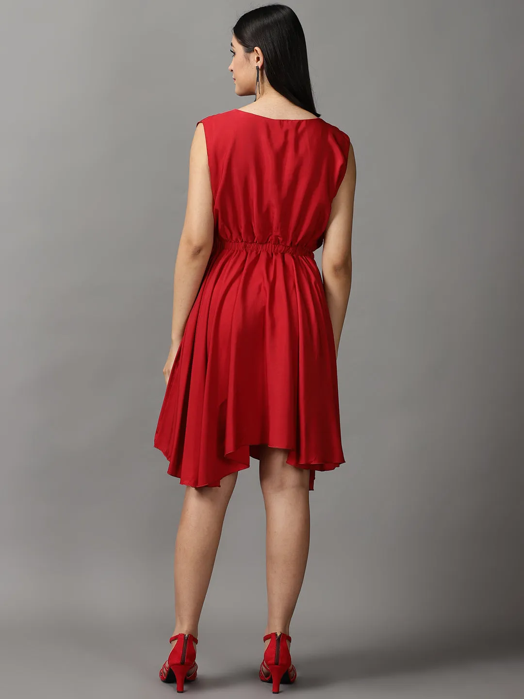Women Maroon Boat Neck Knee Length Fit and Flare Dress