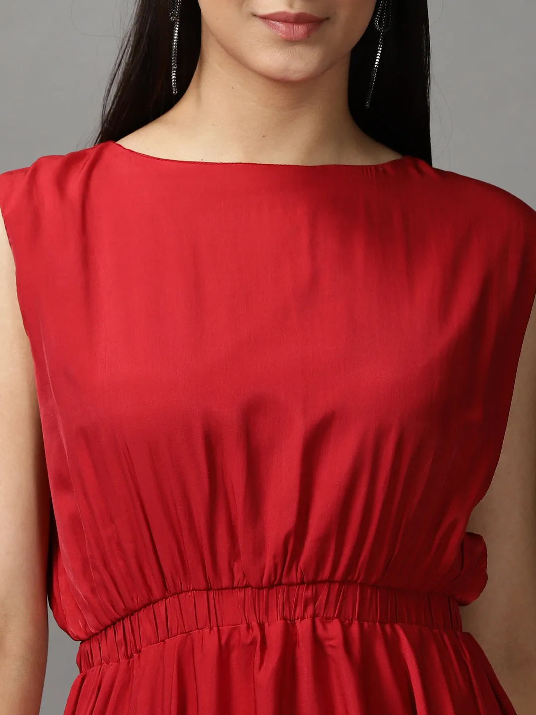 Women Maroon Boat Neck Knee Length Fit and Flare Dress