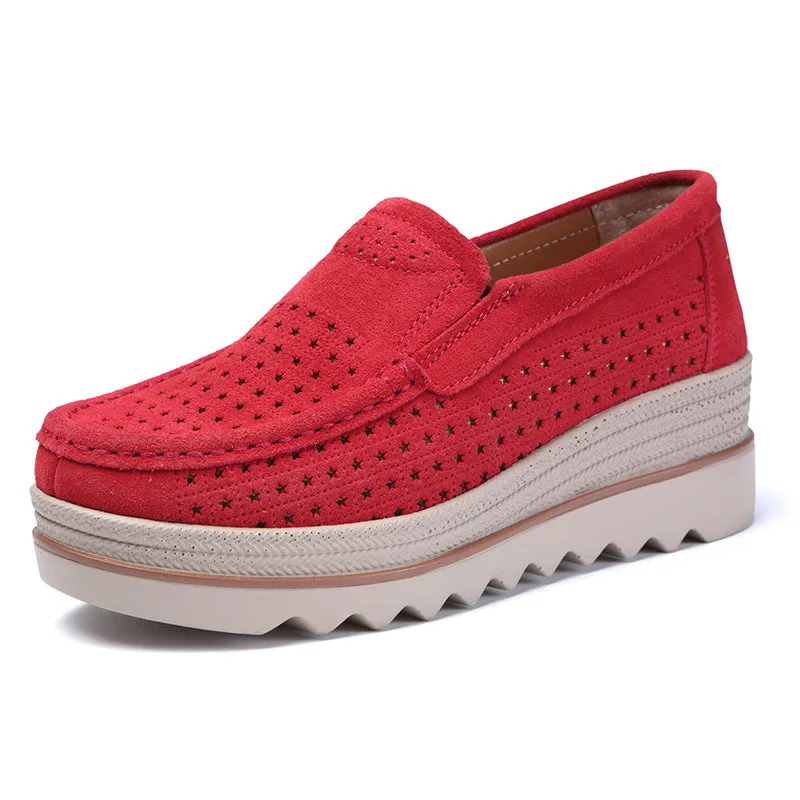 Women Platforms Slip On Casual Suede Comfy Thick Heel Shoes