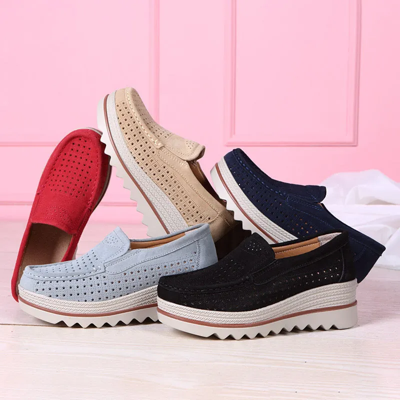 Women Platforms Slip On Casual Suede Comfy Thick Heel Shoes