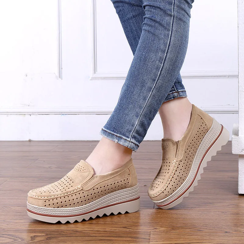 Women Platforms Slip On Casual Suede Comfy Thick Heel Shoes