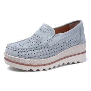 Women Platforms Slip On Casual Suede Comfy Thick Heel Shoes