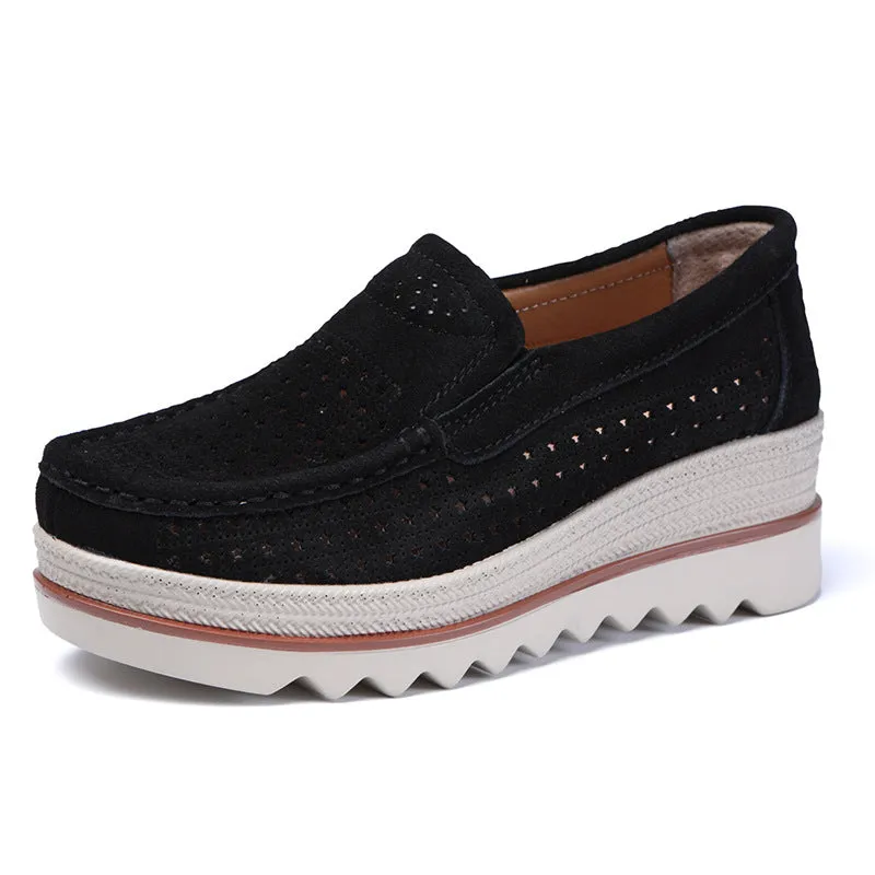 Women Platforms Slip On Casual Suede Comfy Thick Heel Shoes