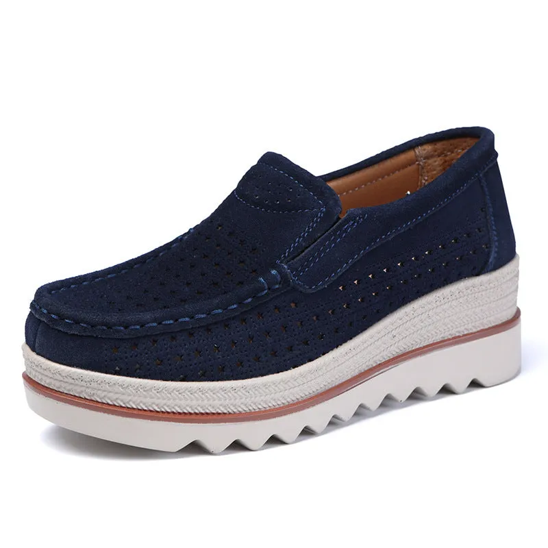 Women Platforms Slip On Casual Suede Comfy Thick Heel Shoes