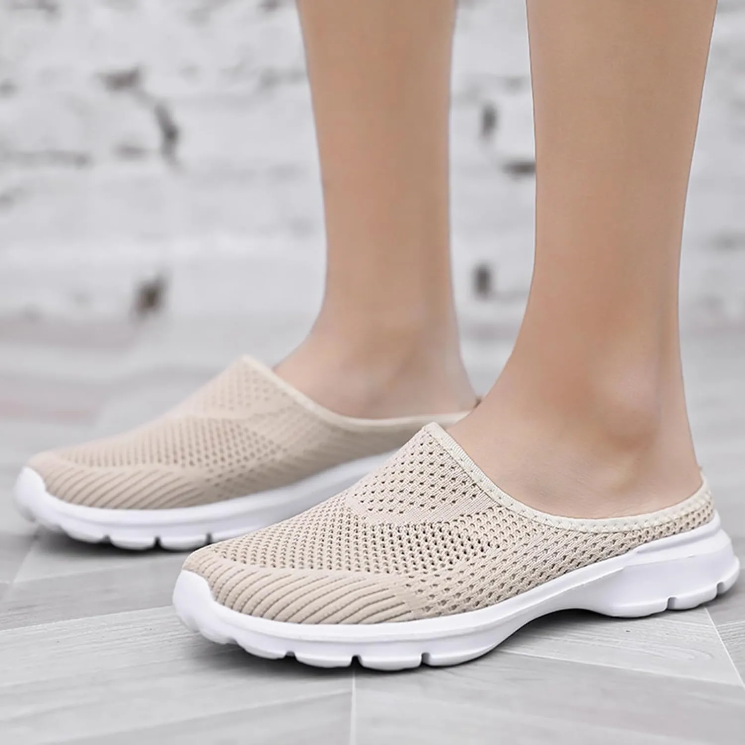 Womens Backless Slip on Mesh Sneakers Slip on Shoes Lightweight Breathable Comfortable Walking Shoe Summer Vacation Travel Shoes Closed Toe Slippers Orthopedic Clogs Shoe