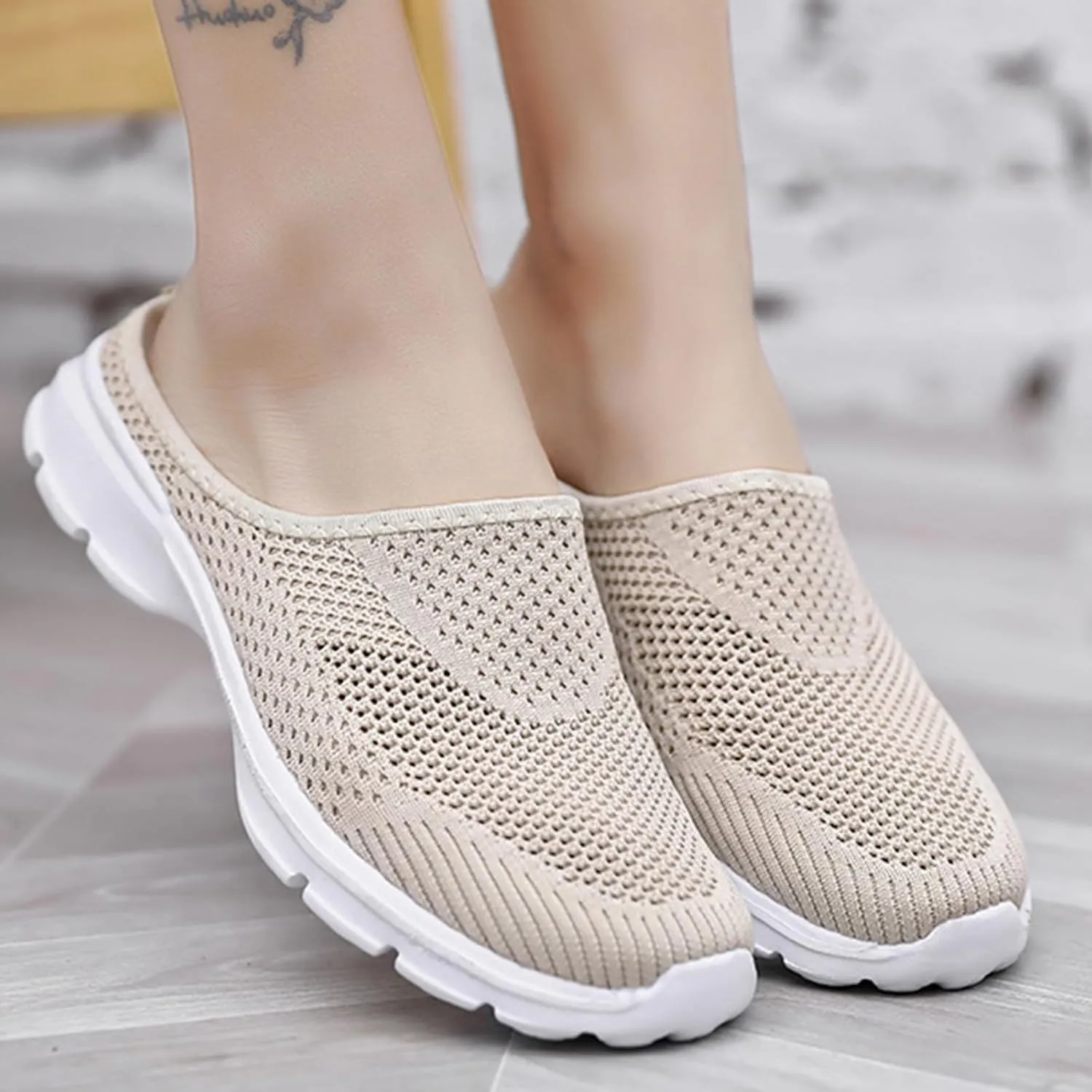 Womens Backless Slip on Mesh Sneakers Slip on Shoes Lightweight Breathable Comfortable Walking Shoe Summer Vacation Travel Shoes Closed Toe Slippers Orthopedic Clogs Shoe