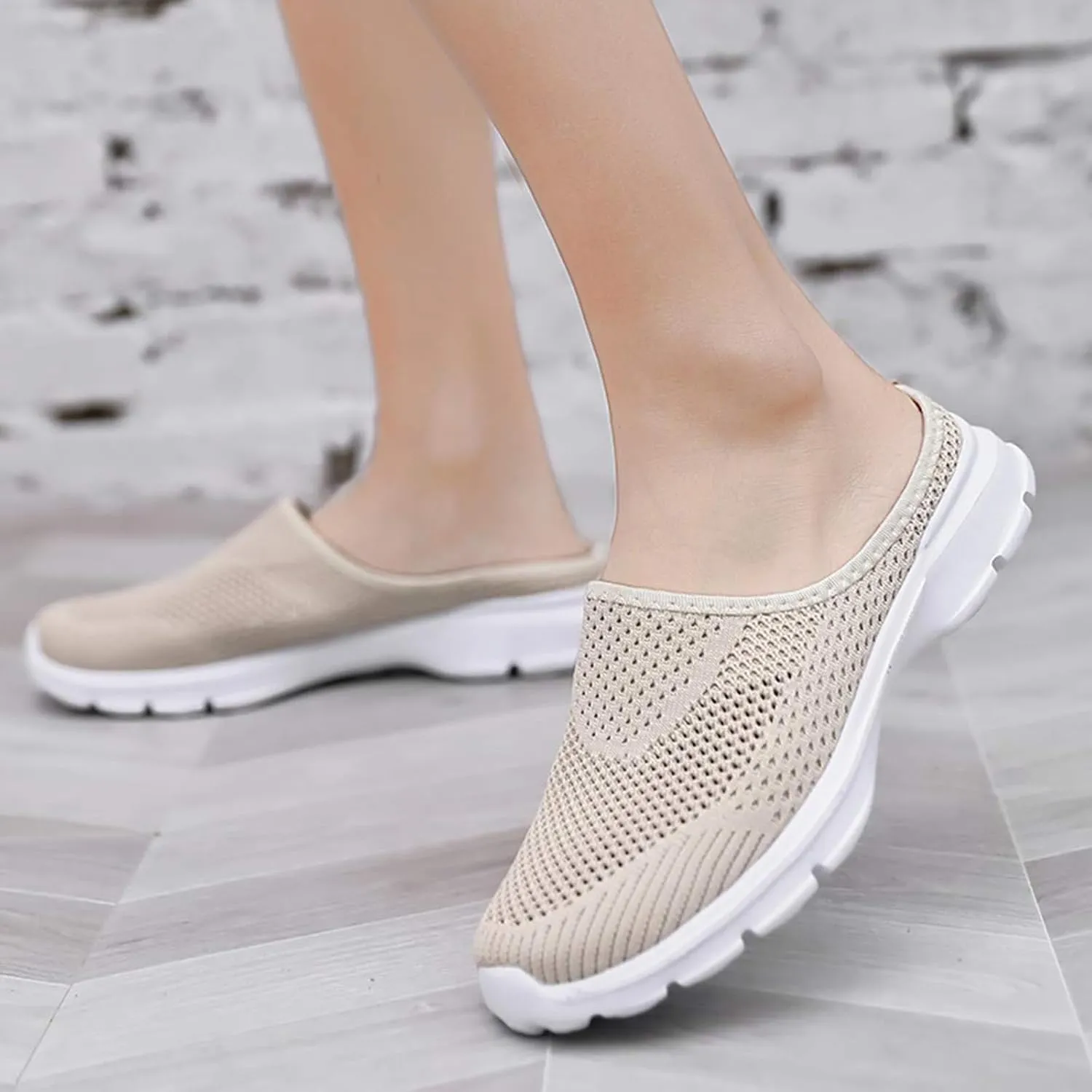 Womens Backless Slip on Mesh Sneakers Slip on Shoes Lightweight Breathable Comfortable Walking Shoe Summer Vacation Travel Shoes Closed Toe Slippers Orthopedic Clogs Shoe