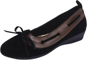 Women's Casual Wedge Heel Shoes Closed Toe Leather Upper Color Block Design Comfortable Everyday Wear Versatile