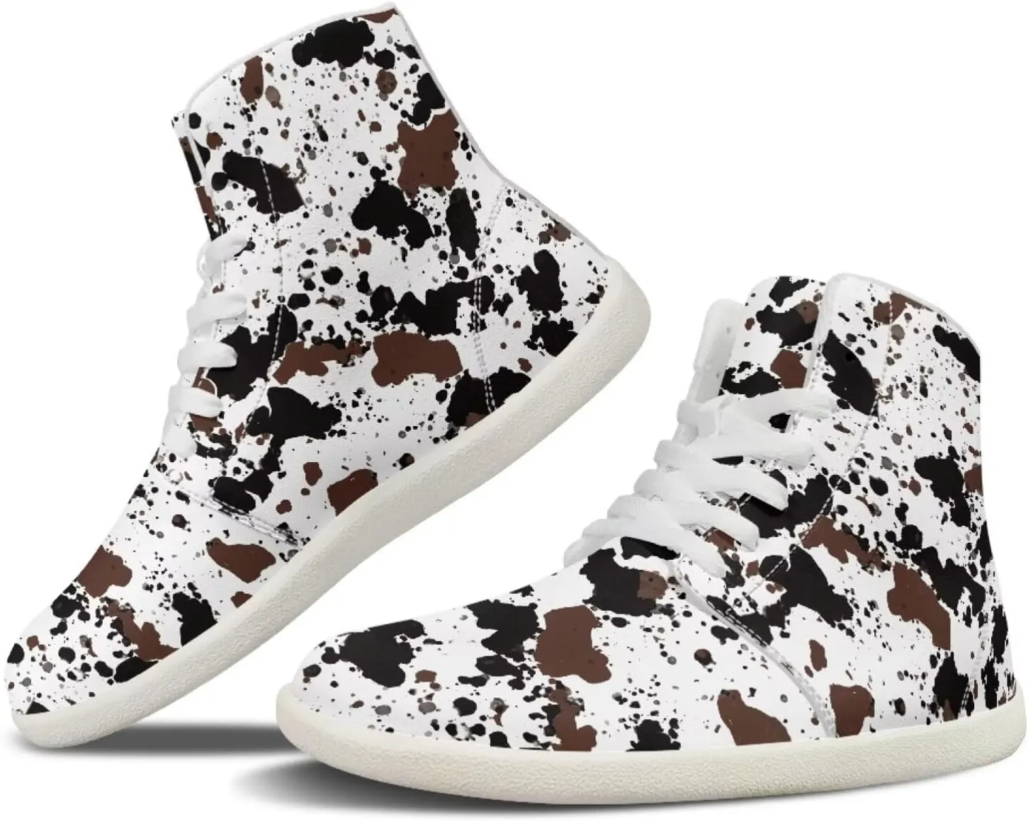 Women's High Top Barefoot Shoes Leopard Print Lightweight Wide Casual Walking Shoes Lace Up Zero Drop Trend Sports Tennis Sneakers US 5.5-13