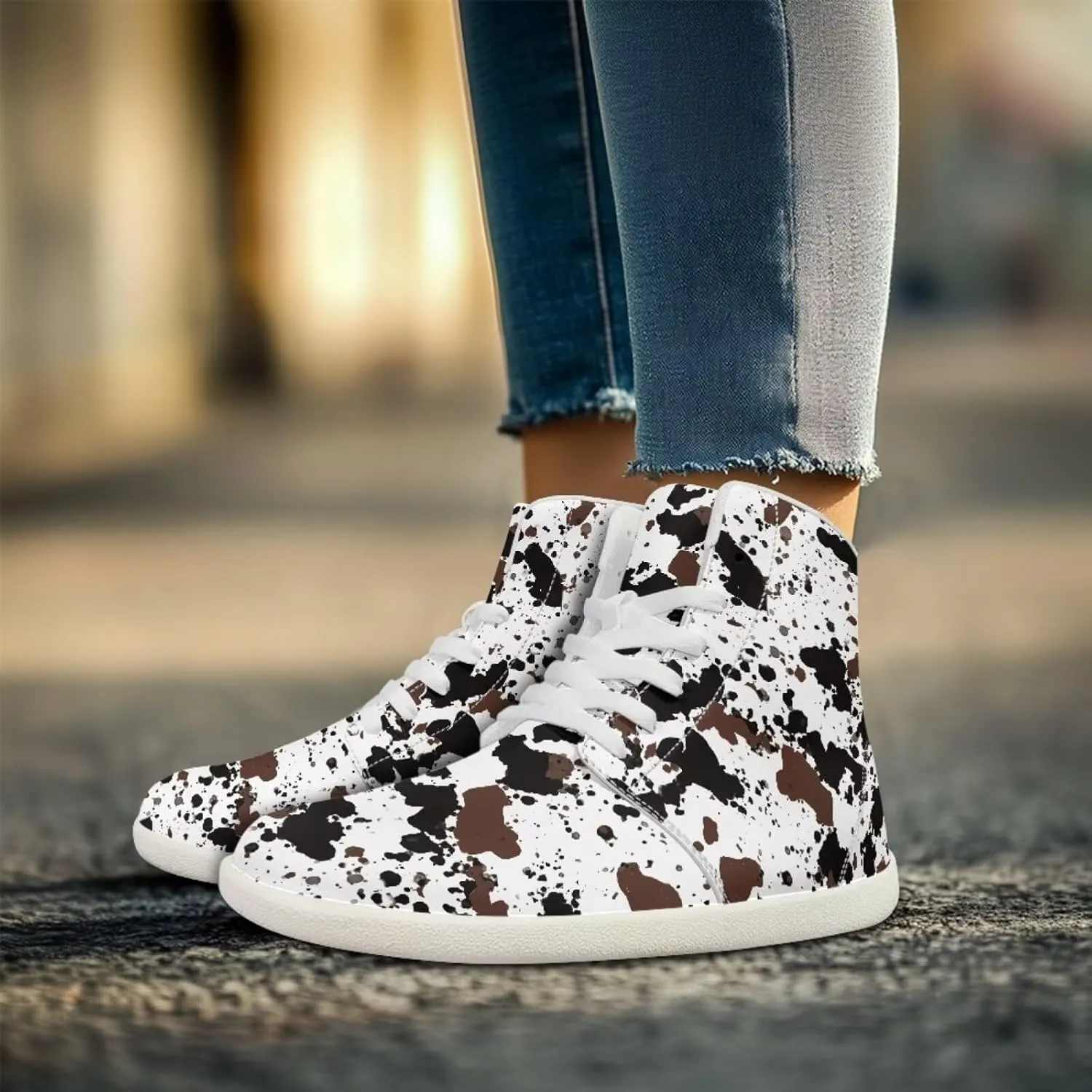 Women's High Top Barefoot Shoes Leopard Print Lightweight Wide Casual Walking Shoes Lace Up Zero Drop Trend Sports Tennis Sneakers US 5.5-13