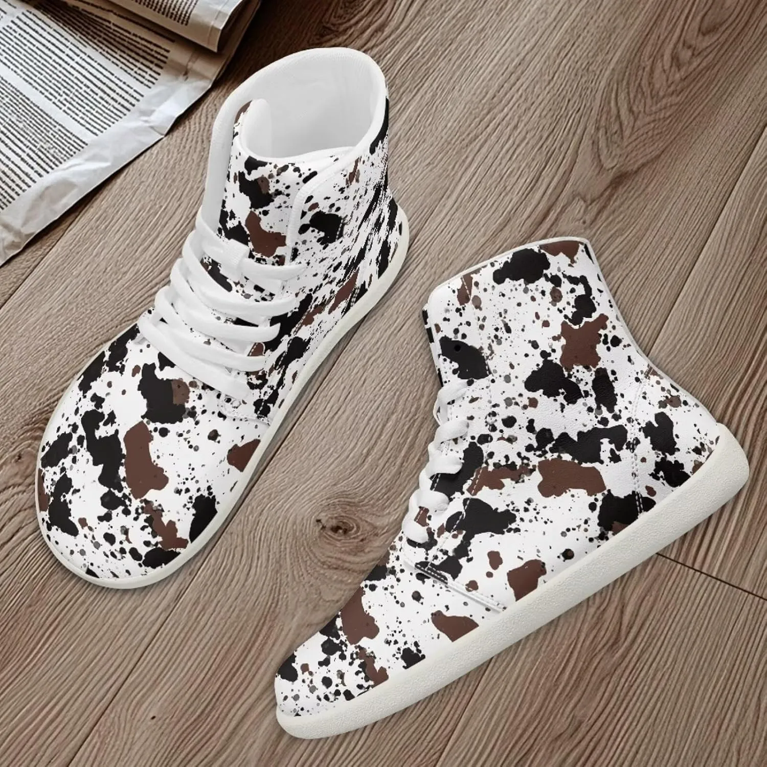 Women's High Top Barefoot Shoes Leopard Print Lightweight Wide Casual Walking Shoes Lace Up Zero Drop Trend Sports Tennis Sneakers US 5.5-13