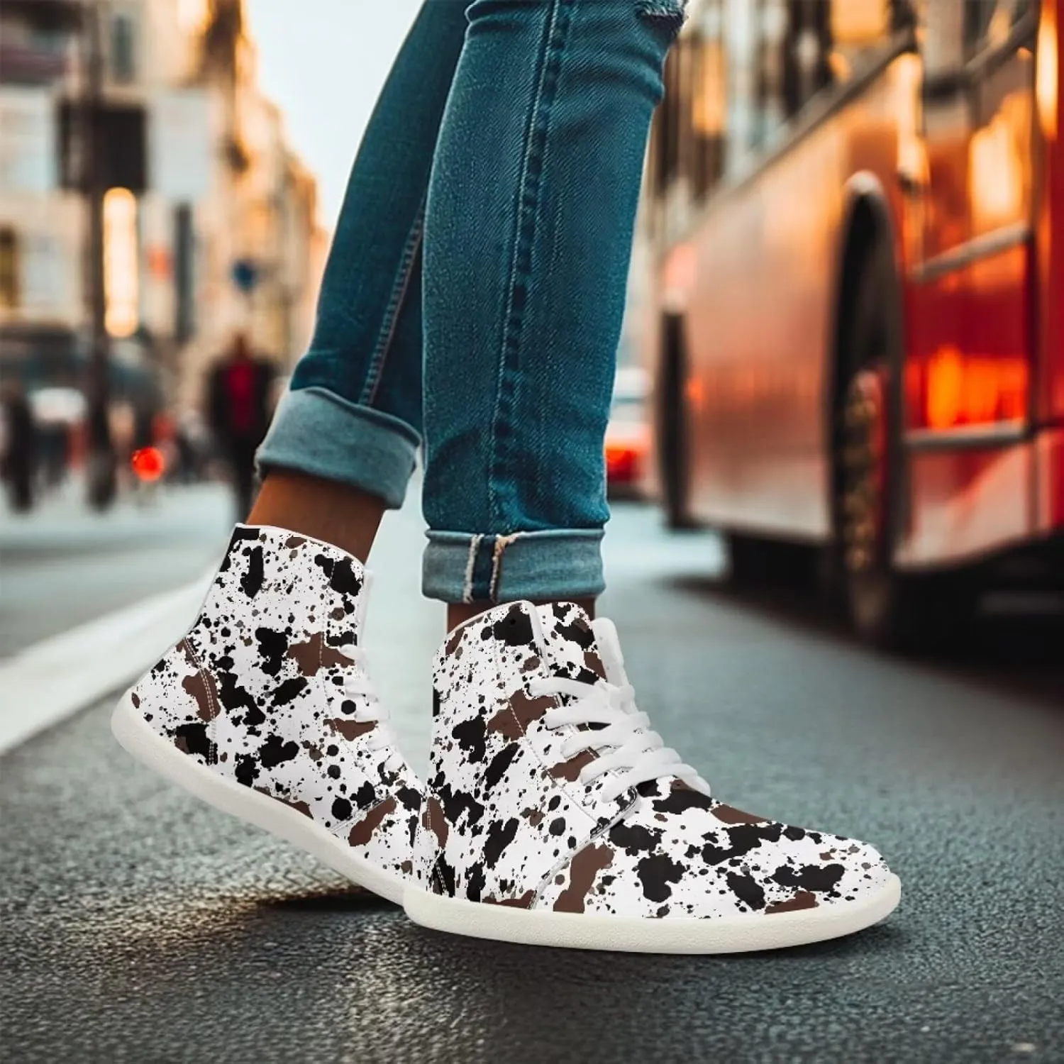 Women's High Top Barefoot Shoes Leopard Print Lightweight Wide Casual Walking Shoes Lace Up Zero Drop Trend Sports Tennis Sneakers US 5.5-13