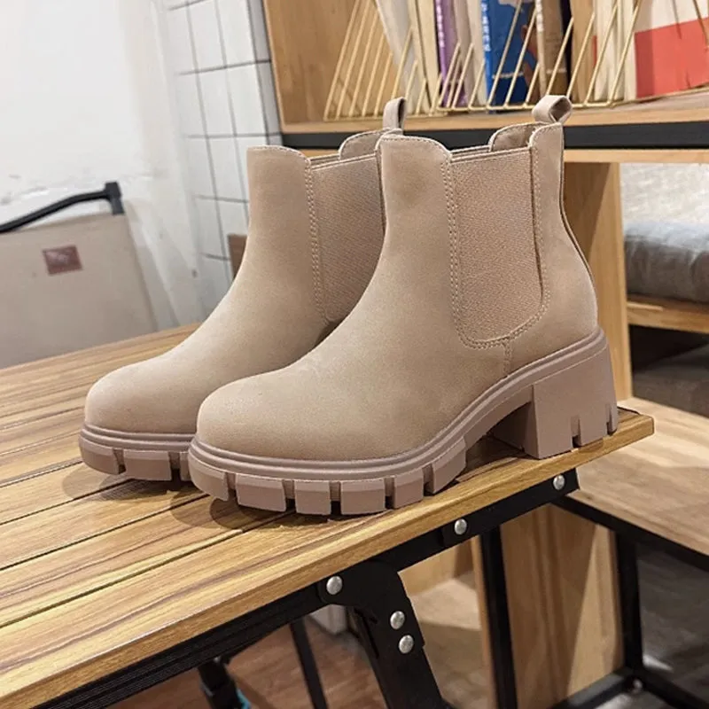 Womens Platform Elastic Slip on Ankle Boots