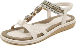 Women's Summer Sandals Comfortable Slip On Flat Beach Shoes with Elastic Ankle Strap for Casual Outings and